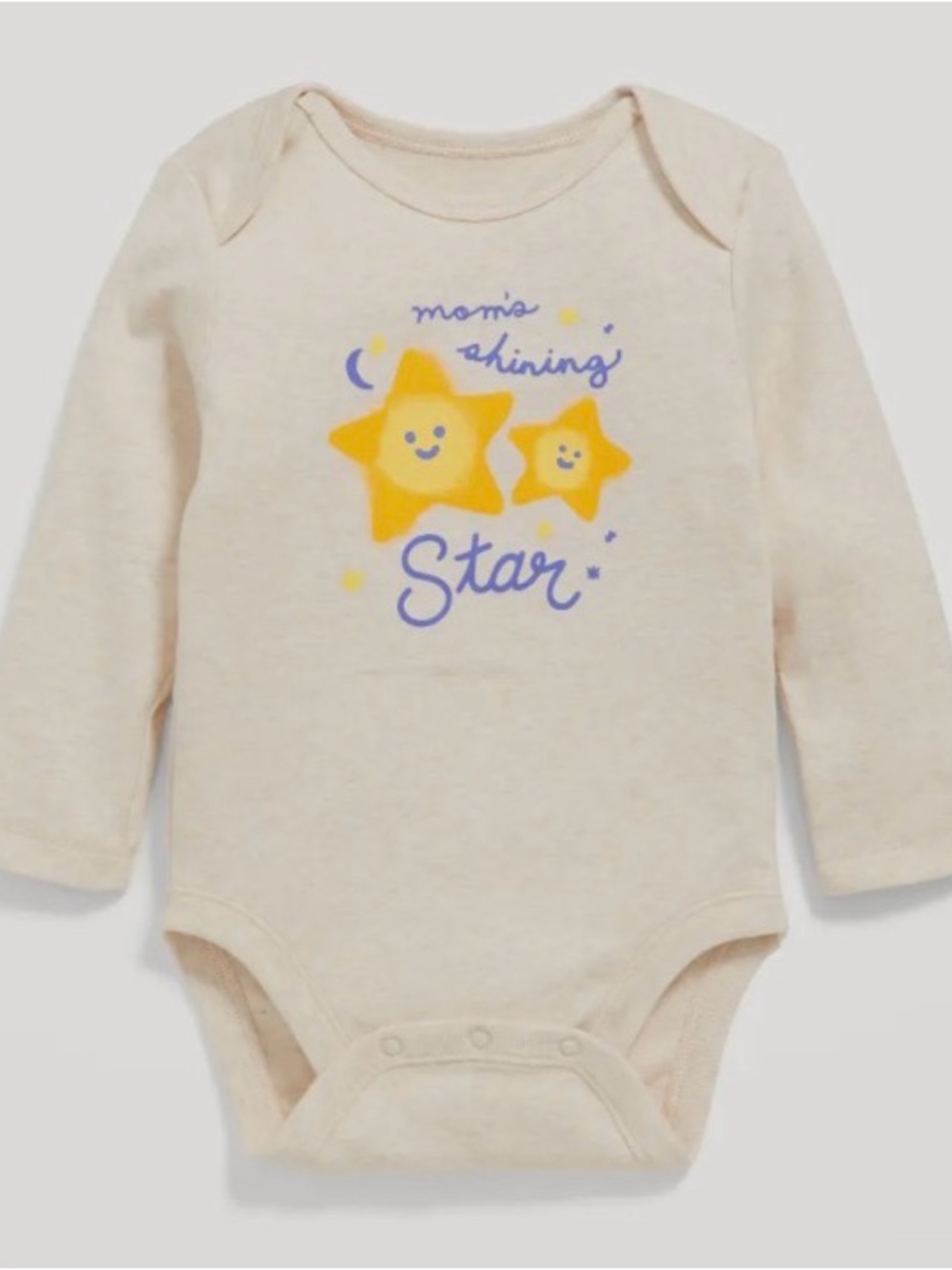 Old Navy Cream Long-Sleeve Baby Bodysuit with Yellow Star Graphic